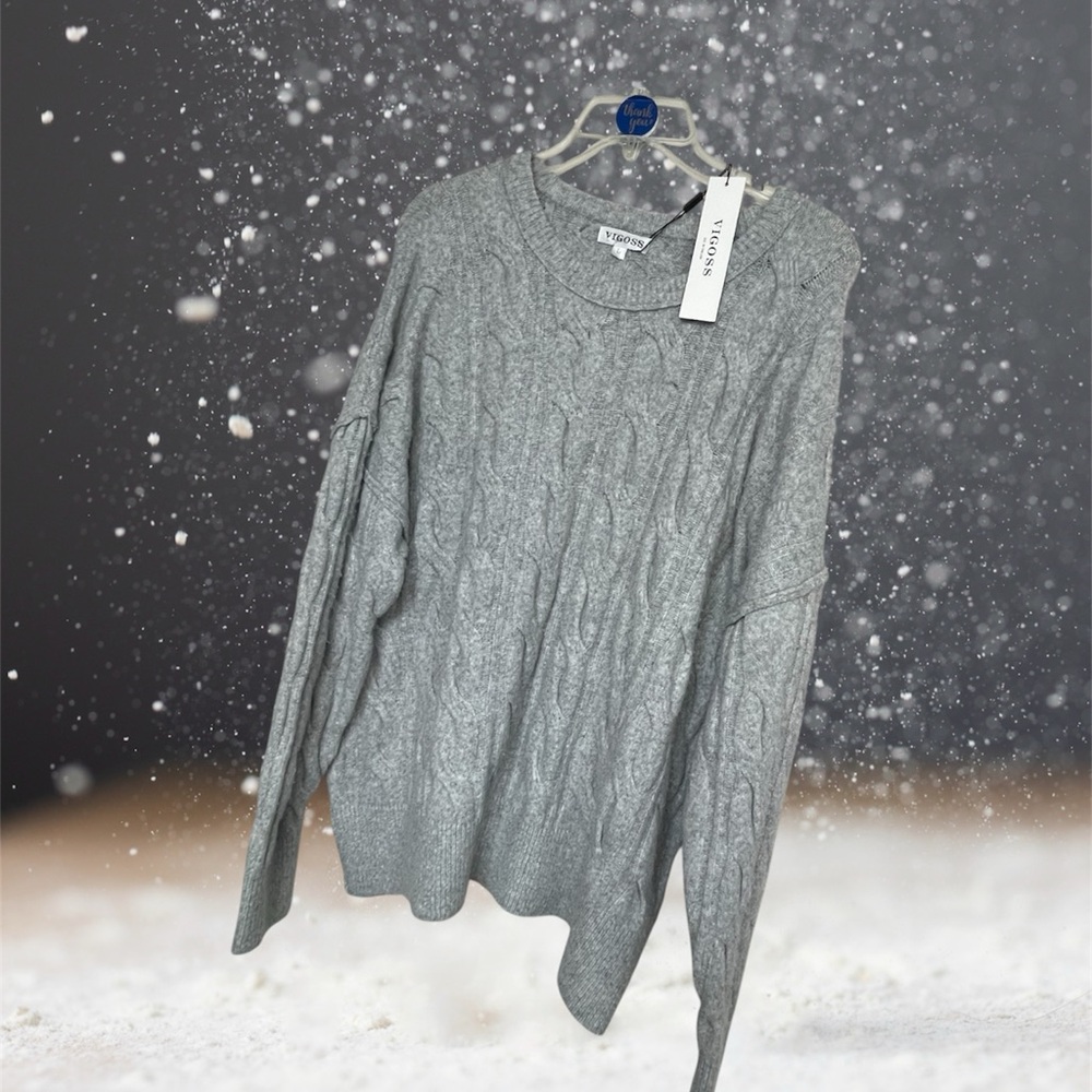 Vigoss Light Gray Cable Knit Crewneck Sweater ~ Sz Large ~ Comfy & Soft~ NWT‎